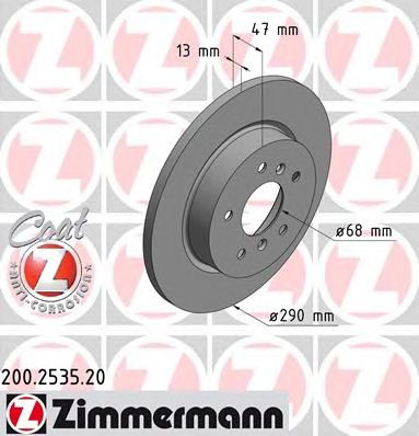 Купить ZIMMERMANN 200.2535.20 Диск торм.задн.вентил.[290x13mm/5отв.] COAT Z