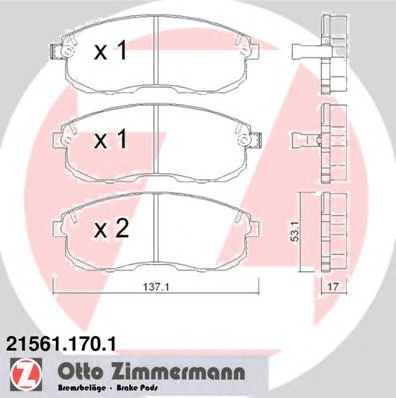 Купить ZIMMERMANN 21561.170.1 Колодки торм.перед. со звук.датчиком износа