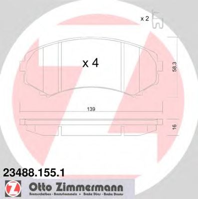 Купить ZIMMERMANN 23488.155.1 Колодки торм.перед. со звук.датчиком износа