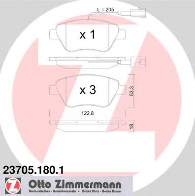 Купить ZIMMERMANN 23705.180.1 Колодки торм.перед. с датчиком износа