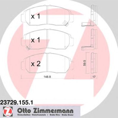 Купить ZIMMERMANN 23729.155.1 Колодки торм.перед. со звук.датчиком износа