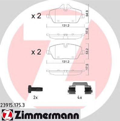 Купить ZIMMERMANN 23915.175.3 Колодки торм.перед. с аксессуарами