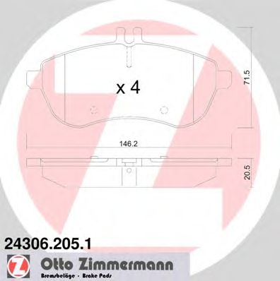 Купить ZIMMERMANN 24306.205.1 Колодки торм.перед.