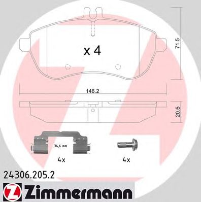 Купить ZIMMERMANN 24306.205.2 Колодки торм.перед. [с аксесс. для установки]