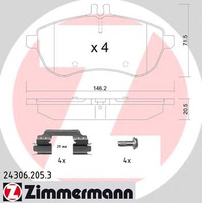 Купить ZIMMERMANN 24306.205.3 Колодки торм.перед. с аксессуарами