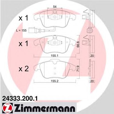 Купить ZIMMERMANN 24333.200.1 Колодки торм.перед. с датчиком износа