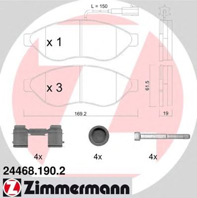Купить ZIMMERMANN 24468.190.2 Колодки торм.перед. с датчиком износа