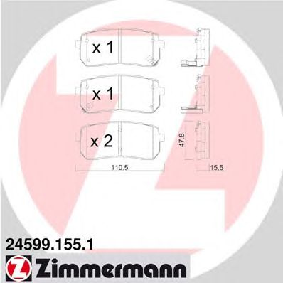 Купить ZIMMERMANN 24599.155.1 Колодки торм.задн. со звук.датчиком износа