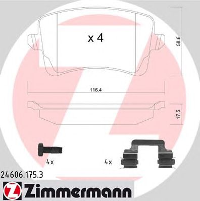 Купить ZIMMERMANN 24606.175.3 Колодки торм.задн. с аксессуарами