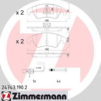Купить ZIMMERMANN 24743.190.2 Колодки торм.перед. с датчиком износа