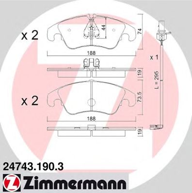 Купить ZIMMERMANN 24743.190.3 Колодки торм.перед. с датчиком износа