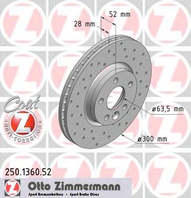 Купить ZIMMERMANN 250.1360.52 Торм.диск пер.вент.перфорир. [300x28] SPORT COAT Z
