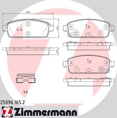 Купить ZIMMERMANN 25096.165.2 Колодки торм.задн. с аксессуарами и датчиком износа