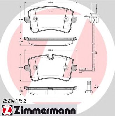 Купить ZIMMERMANN 25214.175.2 Колодки торм.задн. с датчиком износа