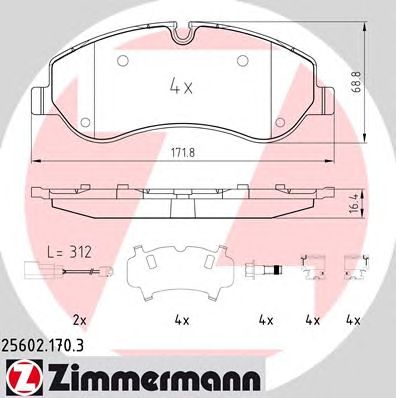 Купить ZIMMERMANN 25602.170.3 Колодки торм.перед. с аксессуарами и датчиком износа