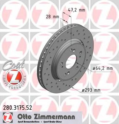 Купить ZIMMERMANN 280.3175.52 Диск торм.перед.вентил.перфорир. [293x28] SPORT COAT Z