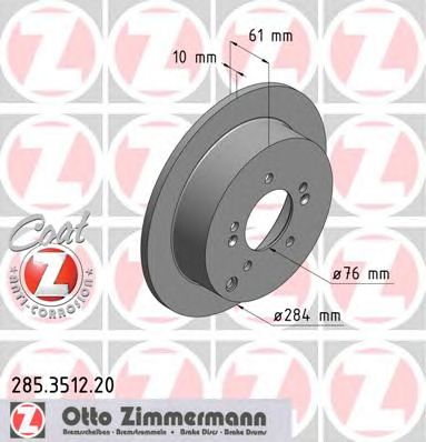 Купить ZIMMERMANN 285.3512.20 Торм. диск зад. [284x10] 5 отв COAT Z