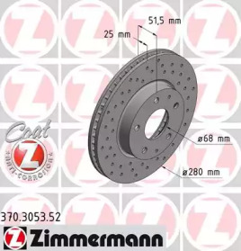 Купить ZIMMERMANN 370.3053.52 Диск торм.перед.вентил.перфорир. [280x25] SPORT COAT Z