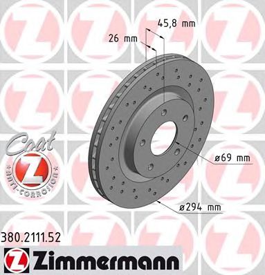 Купить ZIMMERMANN 380.2111.52 Диск торм.перед.вентил.перфорир. [294x26] SPORT COAT Z