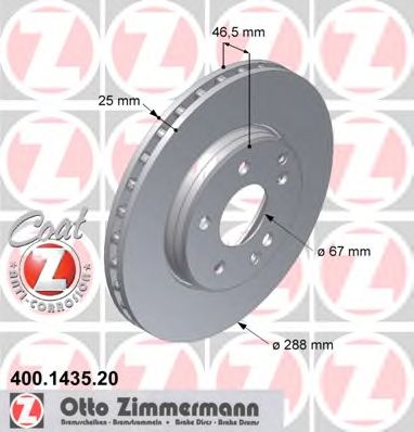 Купить ZIMMERMANN 400.1435.20 Торм.диск пер.вент.[288x25,2] COAT Z