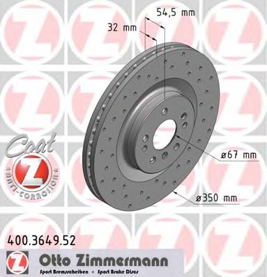Купить ZIMMERMANN 400.3649.52 Диск торм.перед.вентил.перфорир. [350x32] SPORT COAT Z