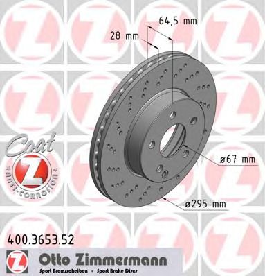 Купить ZIMMERMANN 400.3653.52 Диск торм.пер.вентил.перфорир.[295x28mm/5отв.] SPORT COAT Z