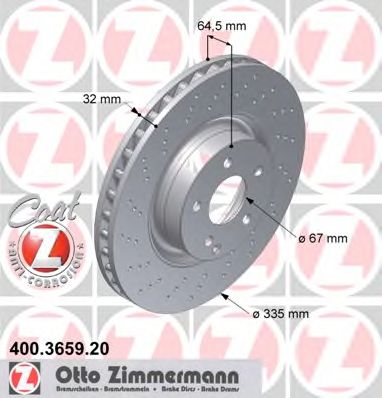 Купить ZIMMERMANN 400.3659.20 Диск торм.пер.вент.перфорир.[335x32] COAT Z
