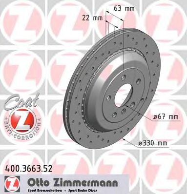 Купить ZIMMERMANN 400.3663.52 Диск торм.задн.вентил.перфорир. [330x22] SPORT COAT Z