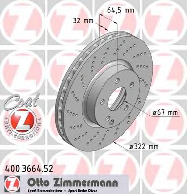 Купить ZIMMERMANN 400.3664.52 Торм.диск передн.вентил.перфорир.[322x32] SPORT COAT Z