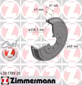 Купить ZIMMERMANN 430.1789.20 Барабан торм.задн.[274х228,3] COAT Z