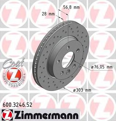 Купить ZIMMERMANN 600.3246.52 Диск торм. передн.вент.перфорир.[303x28]