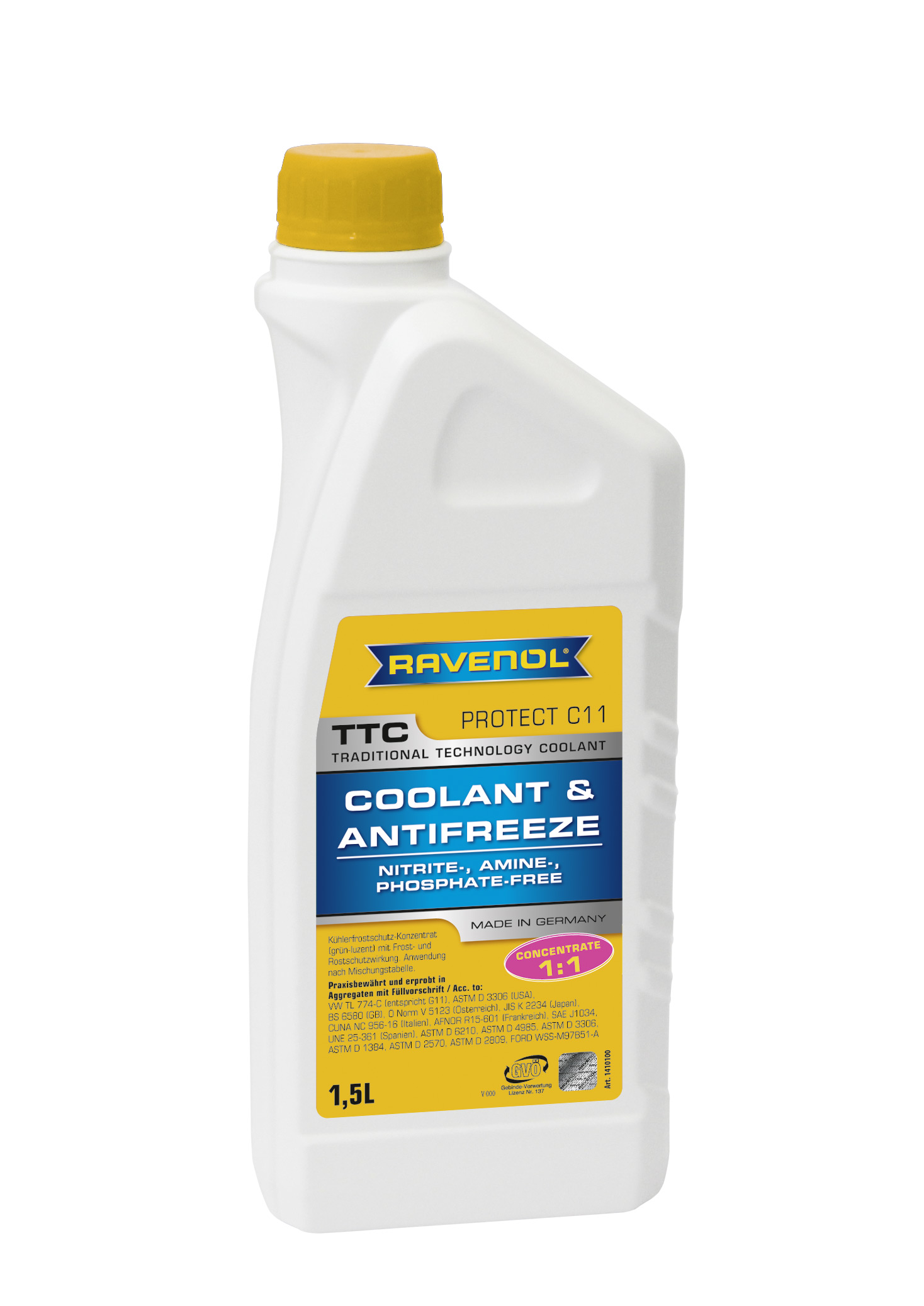 Купить Ravenol 4014835755215 Антифриз концентрат жёлтый TTC Traditional Technology Coolant Concent ( 1,5л)